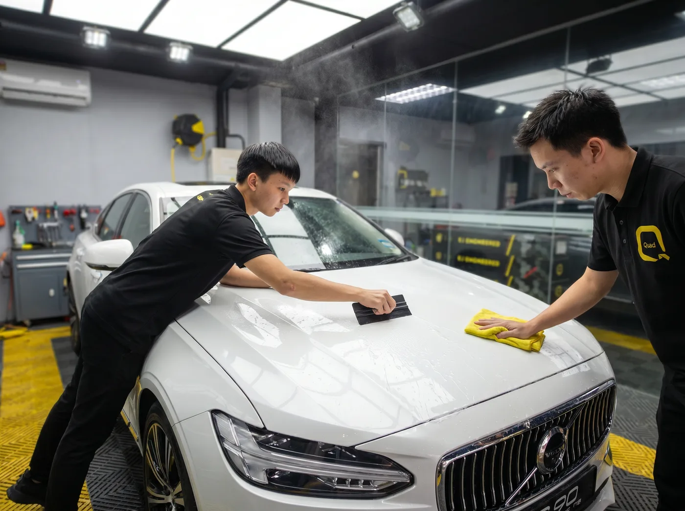 排出空气及水分：Volvo S90 的 Quad Film PPF 安装过程