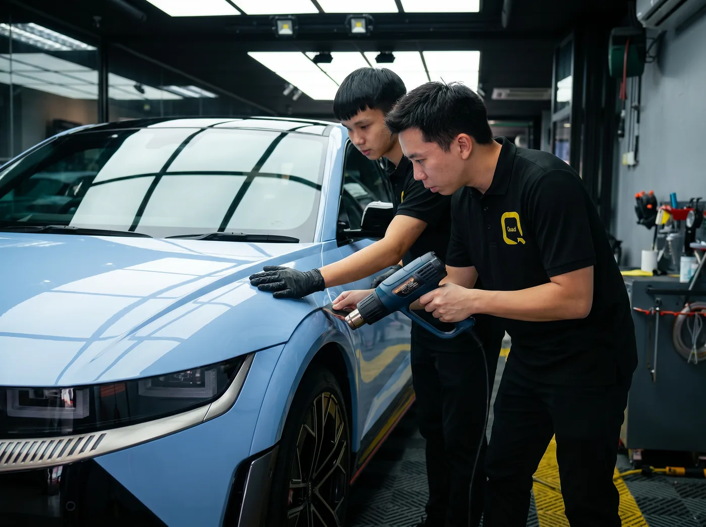 Tepi dimeterai dengan haba — pemasangan PPF Quad Film pada Hyundai Ioniq 5