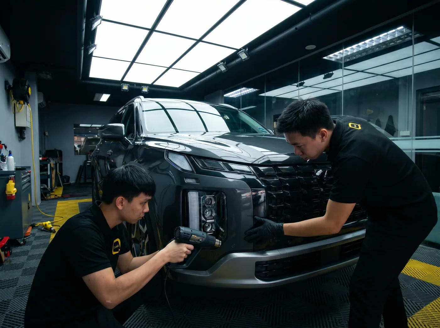 Tepi dimeterai dengan haba — pemasangan PPF Quad Film pada Hyundai Palisade