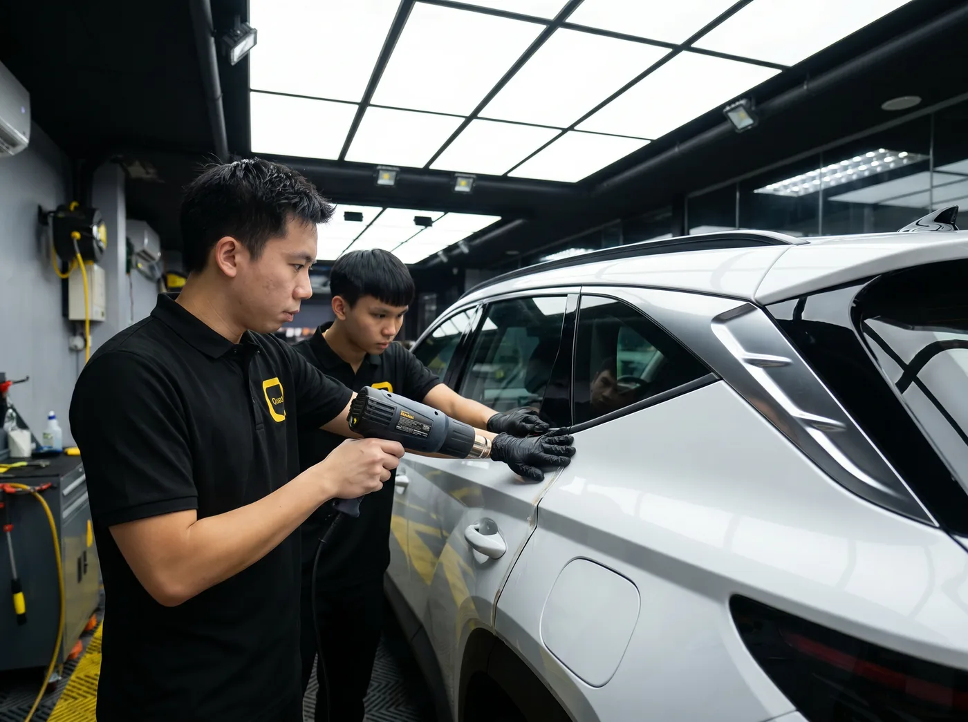 Tepi dimeterai dengan haba — pemasangan PPF Quad Film pada Hyundai Tucson