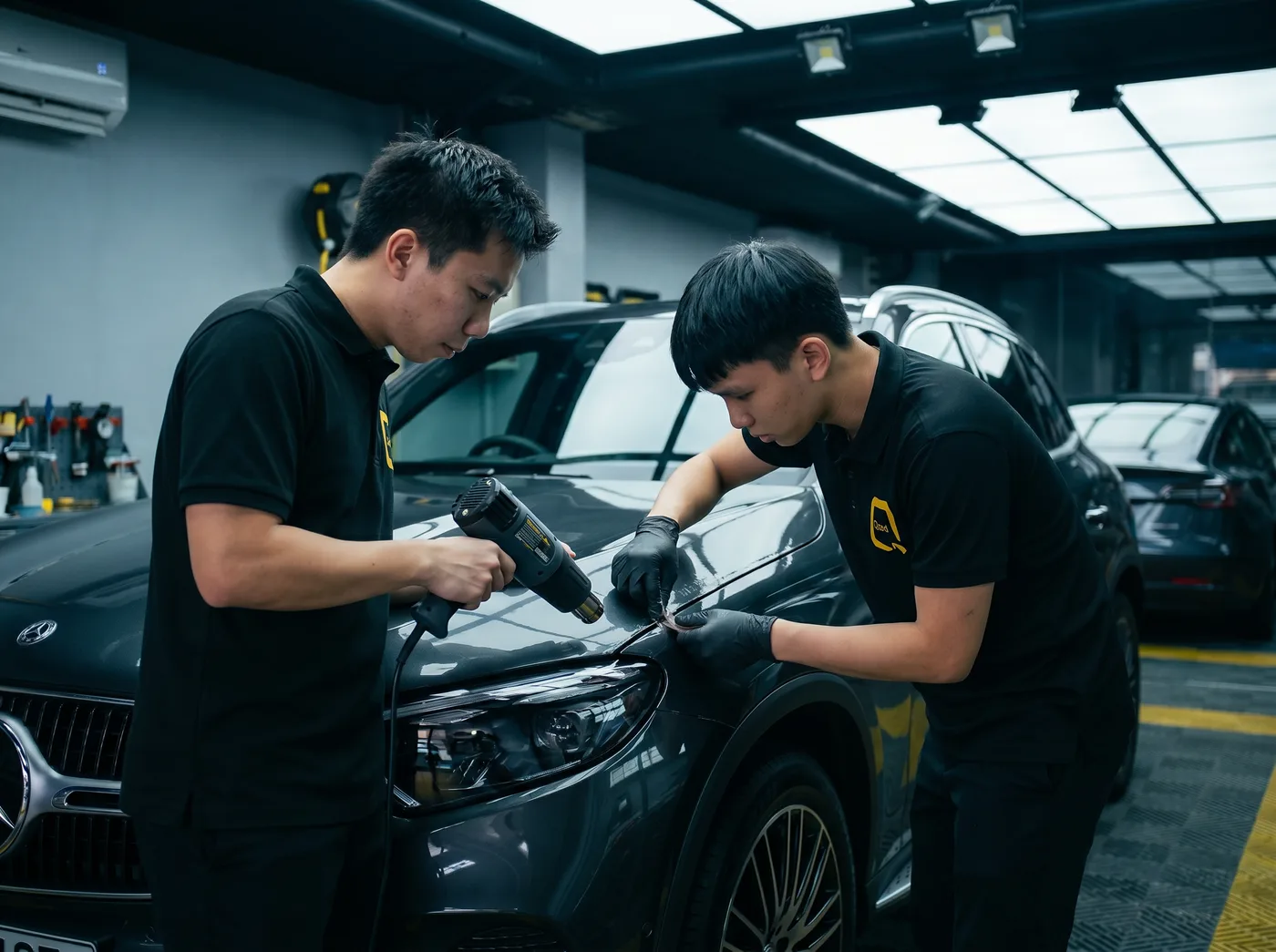 Tepi dimeterai dengan haba — pemasangan PPF Quad Film pada Mercedes-Benz GLC