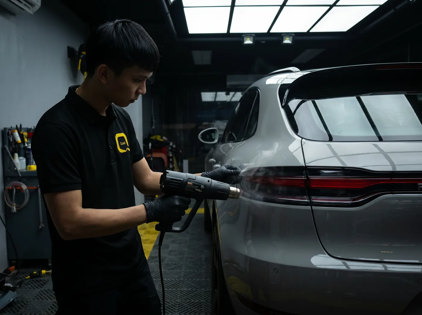 Tepi dimeterai dengan haba — pemasangan PPF Quad Film pada Porsche Macan