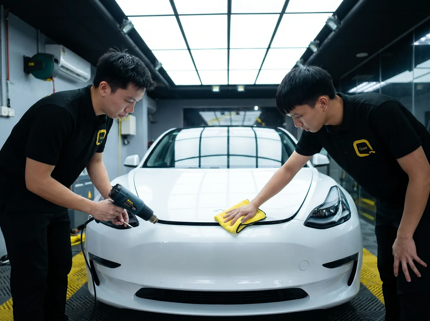 Tepi dimeterai dengan haba — pemasangan PPF Quad Film pada Tesla Model 3