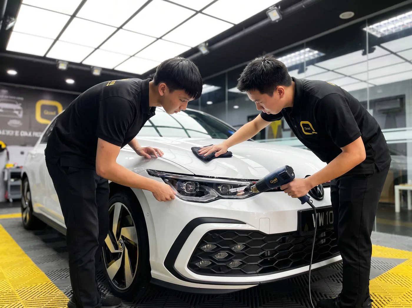 Tepi Dikemaskan dengan Haba — Pemasangan PPF Quad Film pada Volkswagen Golf