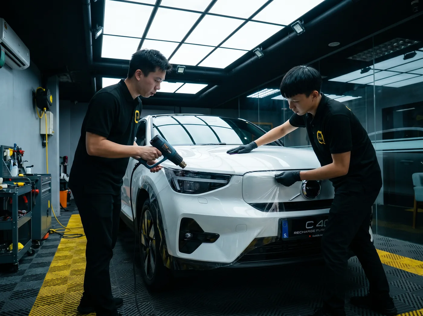 Tepi Dikemaskan dengan Haba — Pemasangan PPF Quad Film pada Volvo C40 Recharge